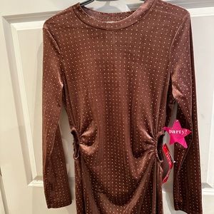 Party dress, brown velvet speechless dress